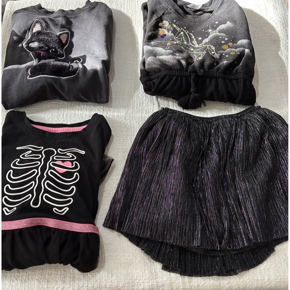 Girls Halloween 5/6 Lot Of 4 3 Dresses 1 Skirt School Dress Up Black Gothic